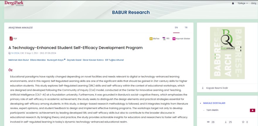 The article titled 'Technology-Supported Student Self-Efficacy Development Program' written by CILT-AI team has been published in Dergipark Akademik.
