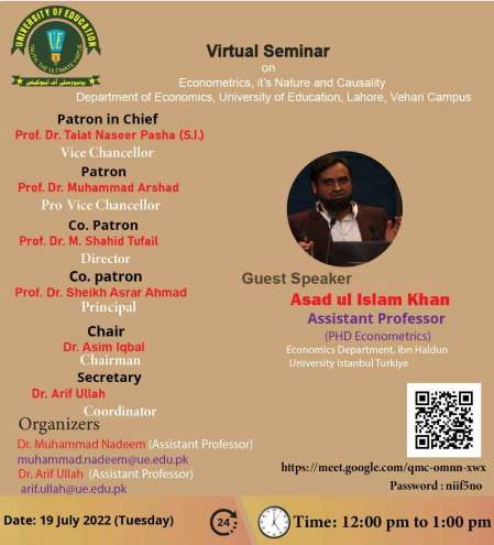 Econometrics, it’s Nature and Causality-A virtual Seminar Guest Speakership by Assist. Prof Asad ul Islam Khan