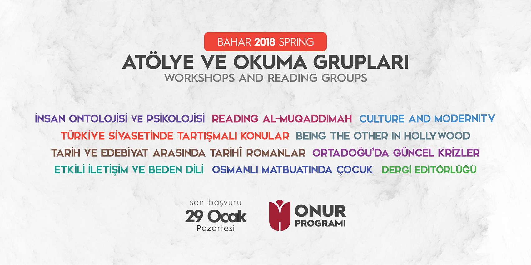 Onur Programı Bahar Atölyeleri Başlıyor