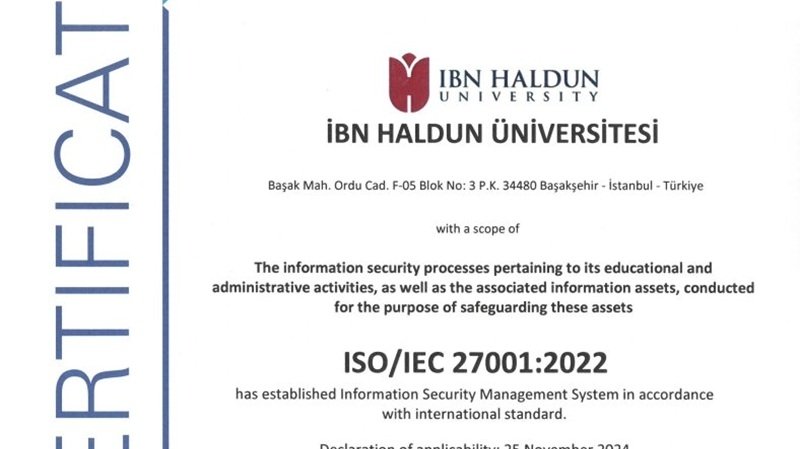 İbn Haldun Üniversitesi, Bilgi Güvenliği Yönetim Sistemi (BGYS) Sertifikasını Almaya Hak Kazandı