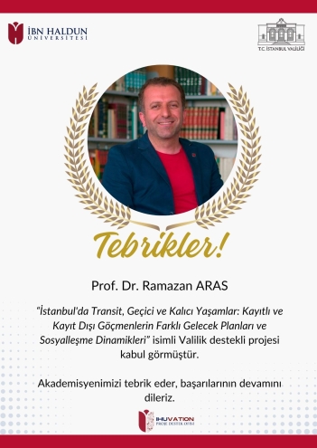 Değerli Akademisyenimiz Sosyoloji Bölümü Prof. Dr. Ramazan ARAS'ın Valilik Projesi Desteklenmeye Hak Kazandı