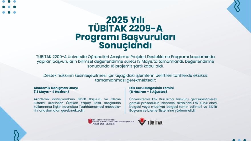 Lisans Düzeyinde Bilimsel Araştırmaya Katkı: 16 Projemiz TÜBİTAK Tarafından Desteklendi