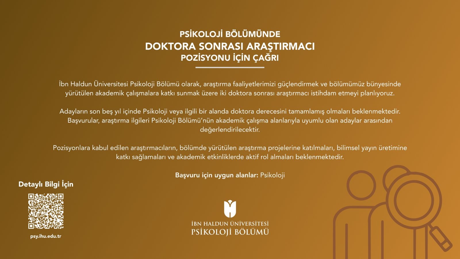 Psikoloji Bölümü Doktora Sonrası Araştırmacı Çağrısı