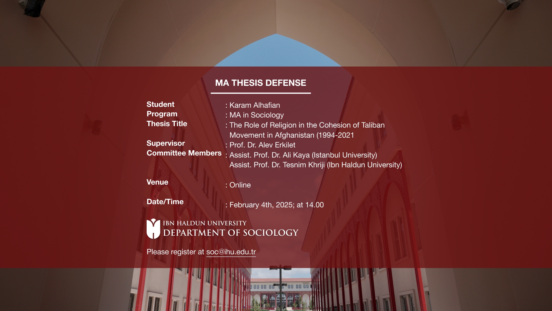 MA Thesis Defense: “The Role of Religion in the Cohesion of Taliban Movement in Afghanistan (1994-2021)”