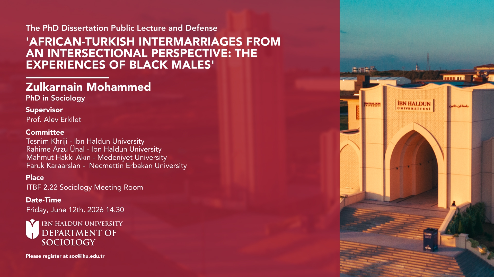 PhD Dissertation Public Lecture and Defense: “African-Turkish Intermarriages from an Intersectional Perspective: The Experiences of Black Males”