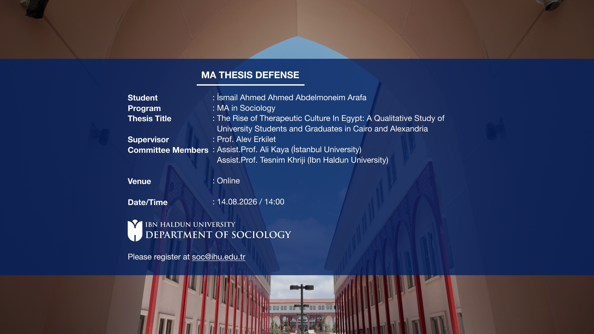MA Thesis Defense: “The Rise of Therapeutic Culture in Egypt: A Qualitative Study of University Students and Graduates in Cairo and Alexandria”